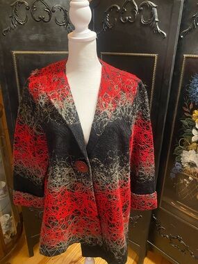 Multiples Women’s Red & Black Artsy Blazer Jacket